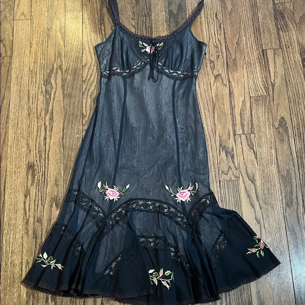 RARE VINTAGE BETSEY JOHNSON FLORAL RIBBON MIDI DRESS XS S 2 4 - Picture 1 of 10